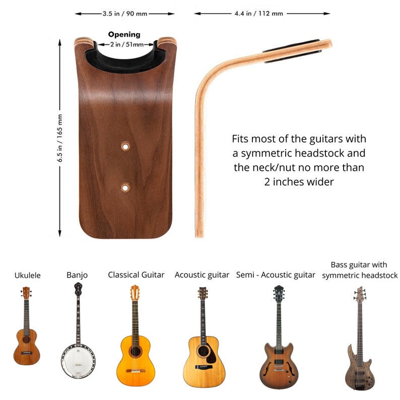 Wall Hanger for Guitar, Ukulele, and Banjo Display Your Instruments with Elegance Accommodates Instrument Necks up to 50mm 2 inches image 8
