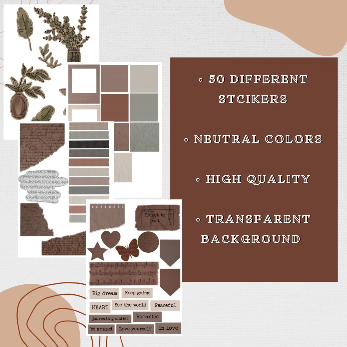 Digital Scrapbook Sticker Set of 50 Realistic Paperlike Etsy