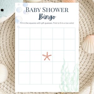 Baby Shower Bingo Printable Game, Ocean Theme Baby Shower Activity, Instant Download, Coastal Under the Sea Baby Shower Game, Nautical Bingo