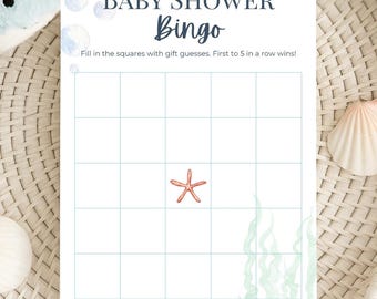Jeu imprimable Bingo pour baby shower, activité baby shower sur le thème de l'océan, téléchargement immédiat, jeu baby shower côtier sous la mer, bingo nautique