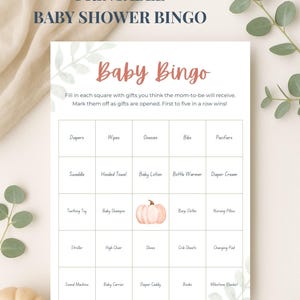 Juego de bingo para baby shower de calabaza: actividad imprimible de otoño para baby shower, descarga instantánea, juego neutro de otoño para invitados.