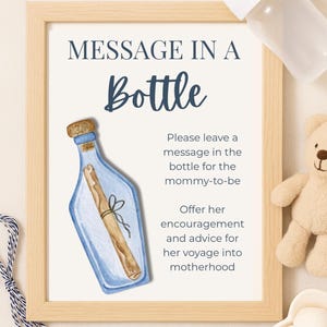 Nautical Baby Shower Game Sign, Message in a Bottle Printable, Advice for Mom Activity, Ocean Themed Decor, Coastal Baby Shower Activity