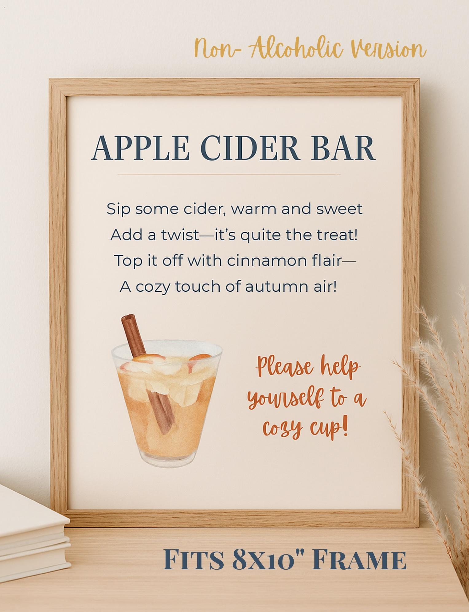 Apple Cider Bar Sign Printable, Fall Baby Shower or Autumn Party Decor ...