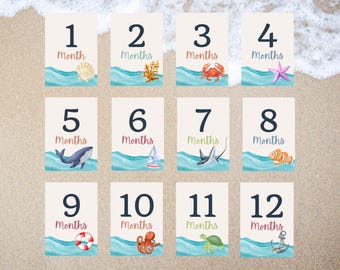 Under the Sea Baby Milestone Cards, Nautical Monthly Photo Props, Ocean Themed Baby Shower Gift, Digital Download, Baby Monthly Marker Set