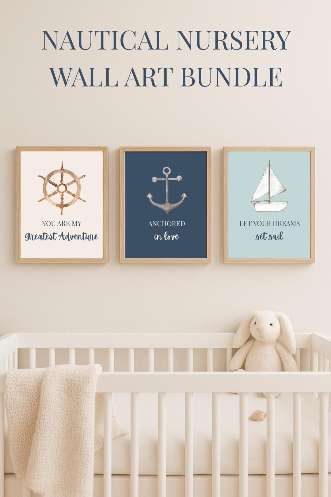 Coastal Nursery Trio Wall Art Set, Nautical Baby Room Decor, Printable ...