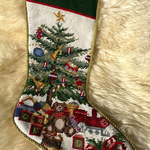 Christmas Tree Handmade Wool Needlepoint Embroidered Christmas Stocking,  Stocking Ornament, Stocking Gifts, Christmas Decor