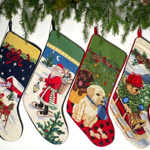 Personalizable Handmade Wool Needlepoint Embroidered Kids Christmas Stocking Ornament,  Classic Heirloom Holiday Décor  - Vintage inspired