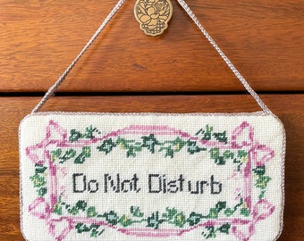 Handmade Embroidery Door Hanger, Needlepoint Do Not Disturb Door Hanger, Home Office Sign, Privacy Sign