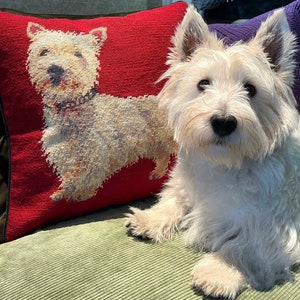 Unused Vintage Puppy Pattern Handmade Wool Needlepoint Decorative Cushion Cover, Dog Pattern Pillow Cover, Sofa Armchair