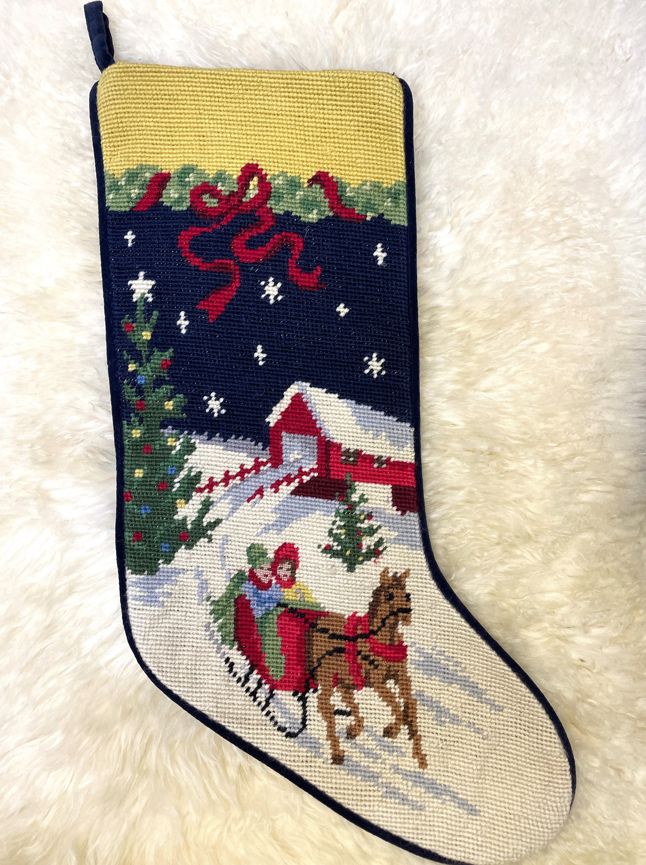 Stocking Cuff - Sleigh Ride hand-painted needlepoint stitching canvas, Needlepoint Canvases & Threads