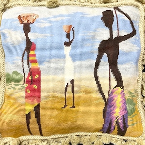 Vintage African Culture Wool Needlepoint Pillow Cover/ Sofa Decorative Cushion Cover /Throw Pillow Cover