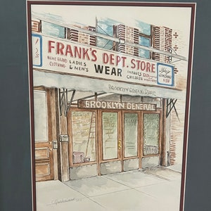 Brooklyn Brownstone NY Red Hook Frank&#39;s Department Store Brooklyn General Yarns Prints Watercolor Building Giclee Print on Paper New York
