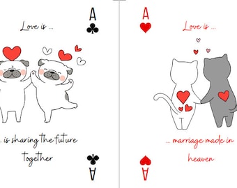 L'amour, c'est... Jouer aux cartes. Cartes de poker et de bridge pour la Saint-Valentin.