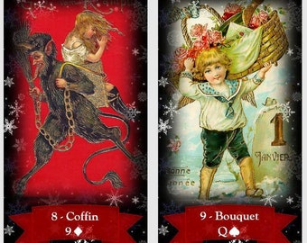 Christmas and New Year Lenormand deck. Vintage tarot