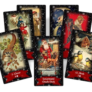 Weihnachten und Neujahr Lenormand Kartenspiel. Vintage-Tarot