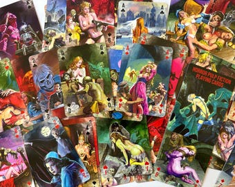 Horror Pulp Fiction Poker and Bridge cards. Pin Up Horror Playing cards