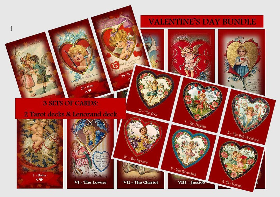 3 Valentines Day Tarot and Lenormand Cards Set Etsy