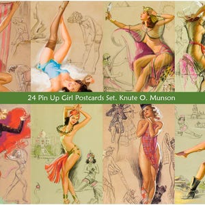 Lot de 24 cartes postales anciennes. Pin-up Knuts O. Munson