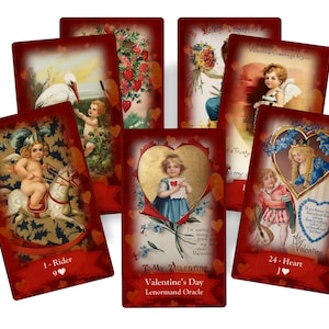 Baralho Lenormand para o Dia dos Namorados. Cartas vintage de oráculo do amor.