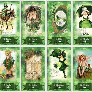 Baralho Lenormand do Dia de São Patrício. Cartas de oráculo de amor vintage