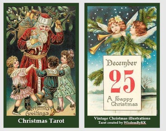 Christmas and New Year Tarot deck. Vintage tarot