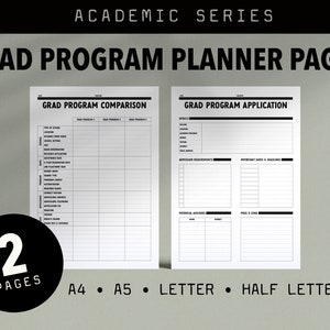 Printable graduation program application planner pages for students // A4 + A5 + letter + half-letter
