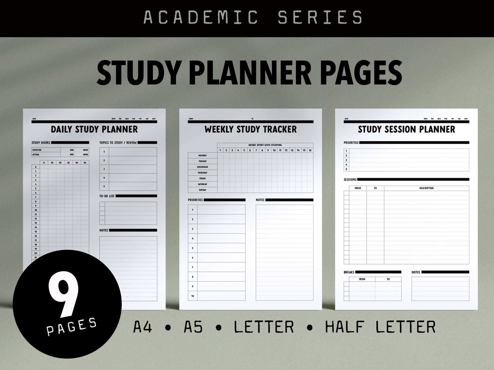 Printable Academic Study Planner and Tracker Pages for Students // A4 ...