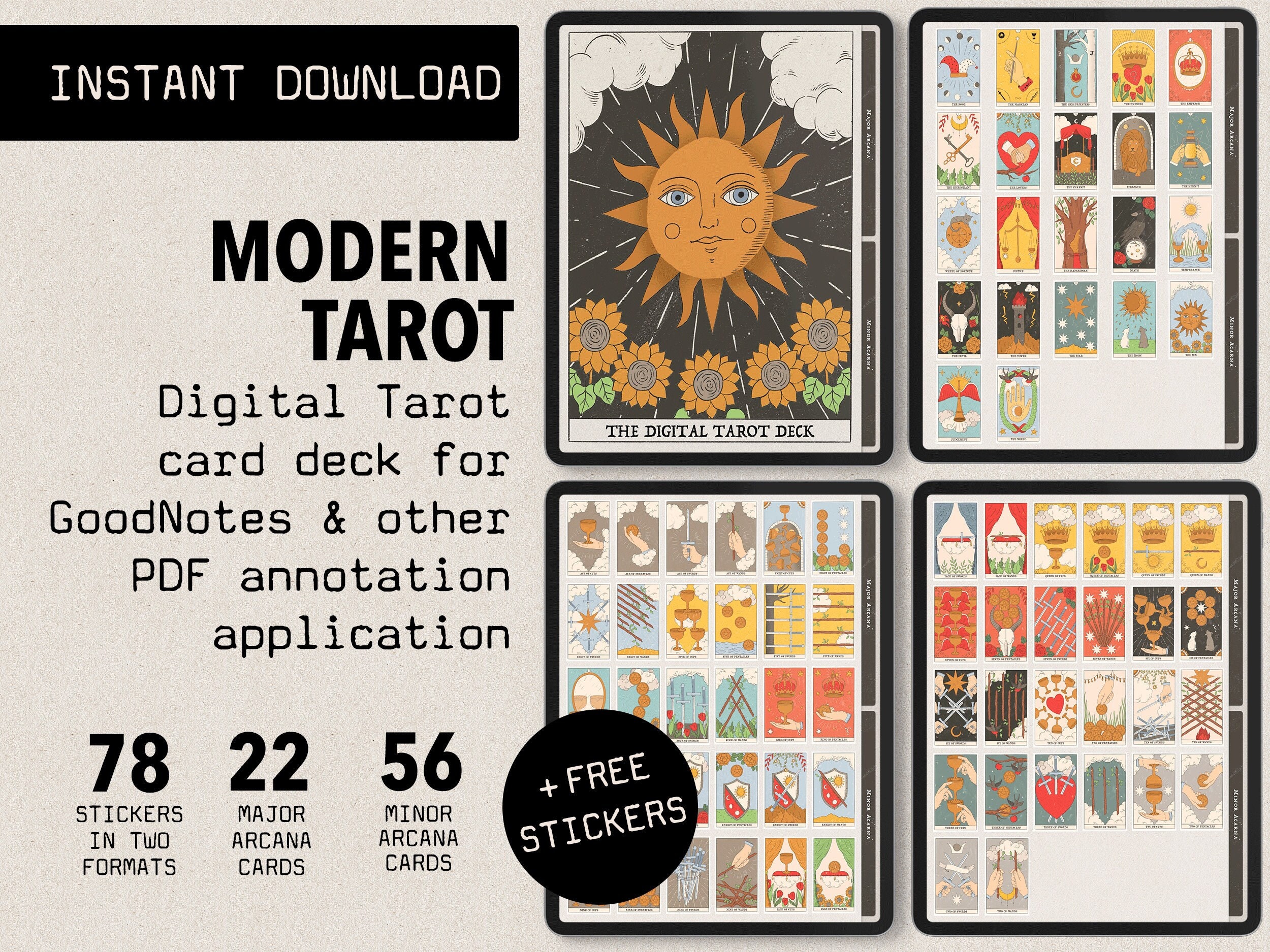 Digital Tarot Card Stickers for Goodnotes & Other PDF Etsy