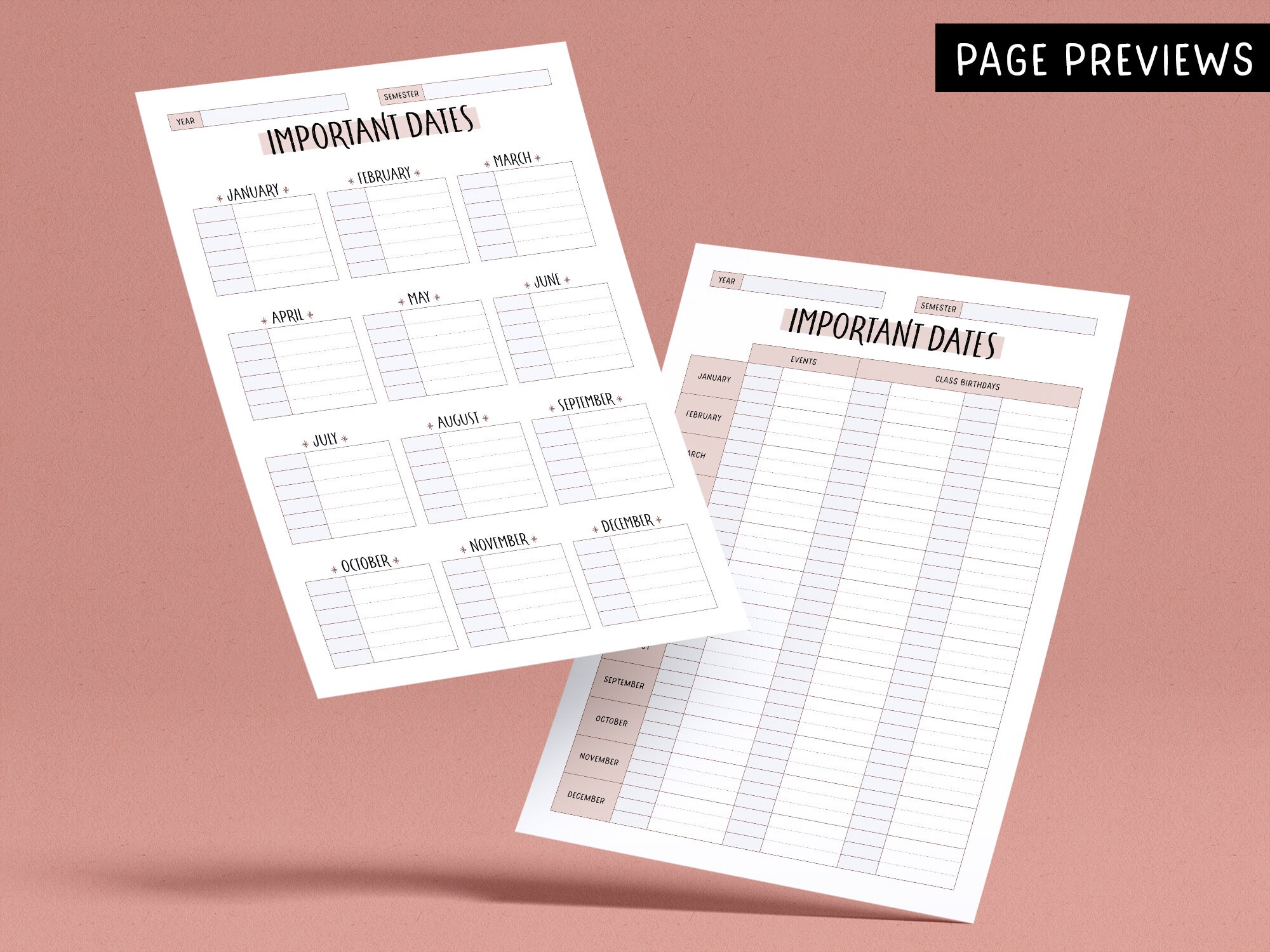 Fillable Printable Semester Planner Pages for Teachers // 9 Pages // A4 ...