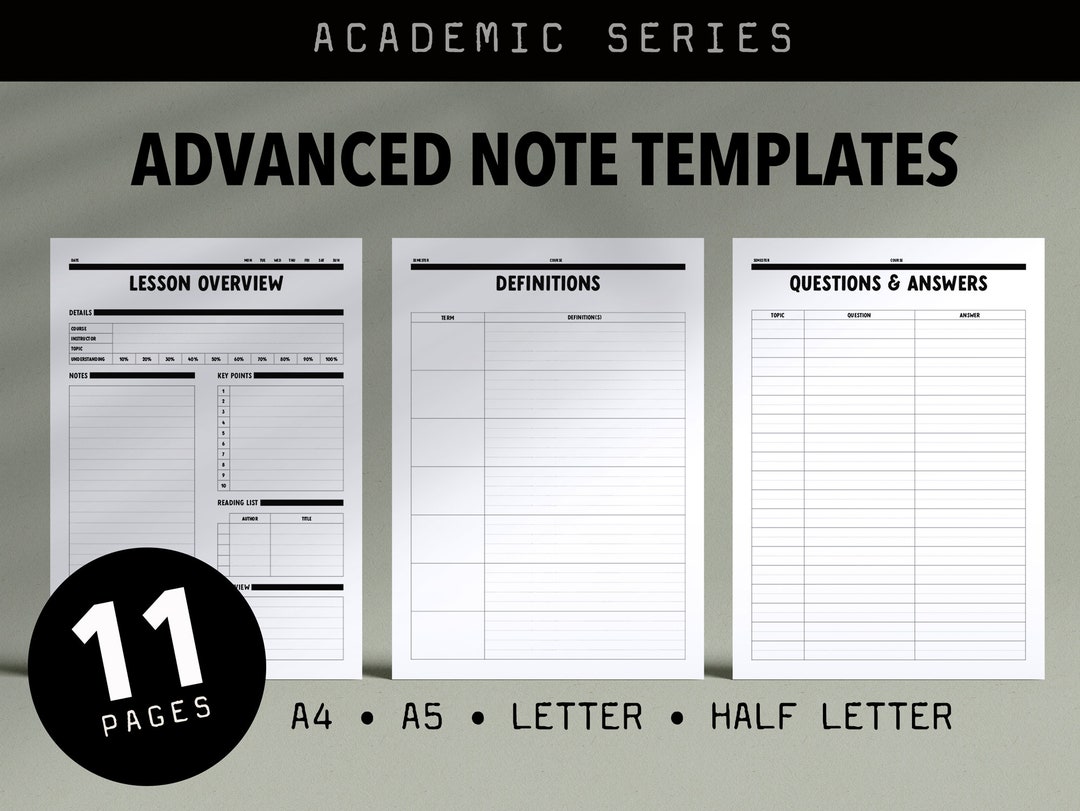 printable study note template: a4, a5, us letter (pdf)... Printable Advanced Academic Note Taking Pages for Students // A4 + A5 ...