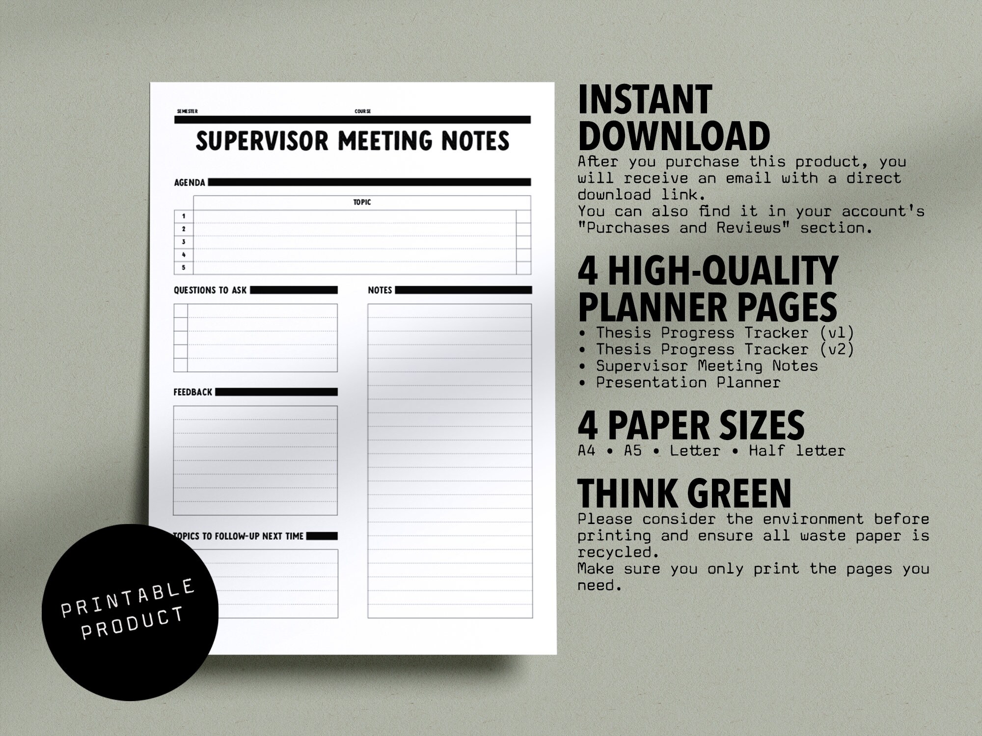 Printable Academic Thesis Progress Tracker for Students // A4 + A5 ...