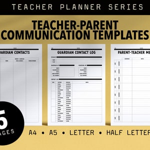 Páginas imprimibles del planificador de comunicación entre profesores y padres para profesores // A4 + A5 + letra + media letra