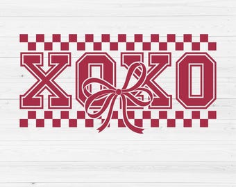 XOXO Valentine SVG, design retrò a scacchi con scritta Love (download digitale)