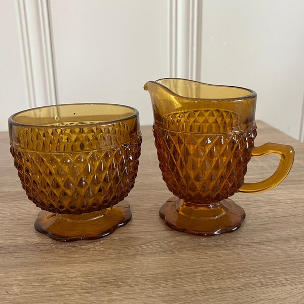 Indiana Glass Amber Mt. Vernon Creamer and Sugar