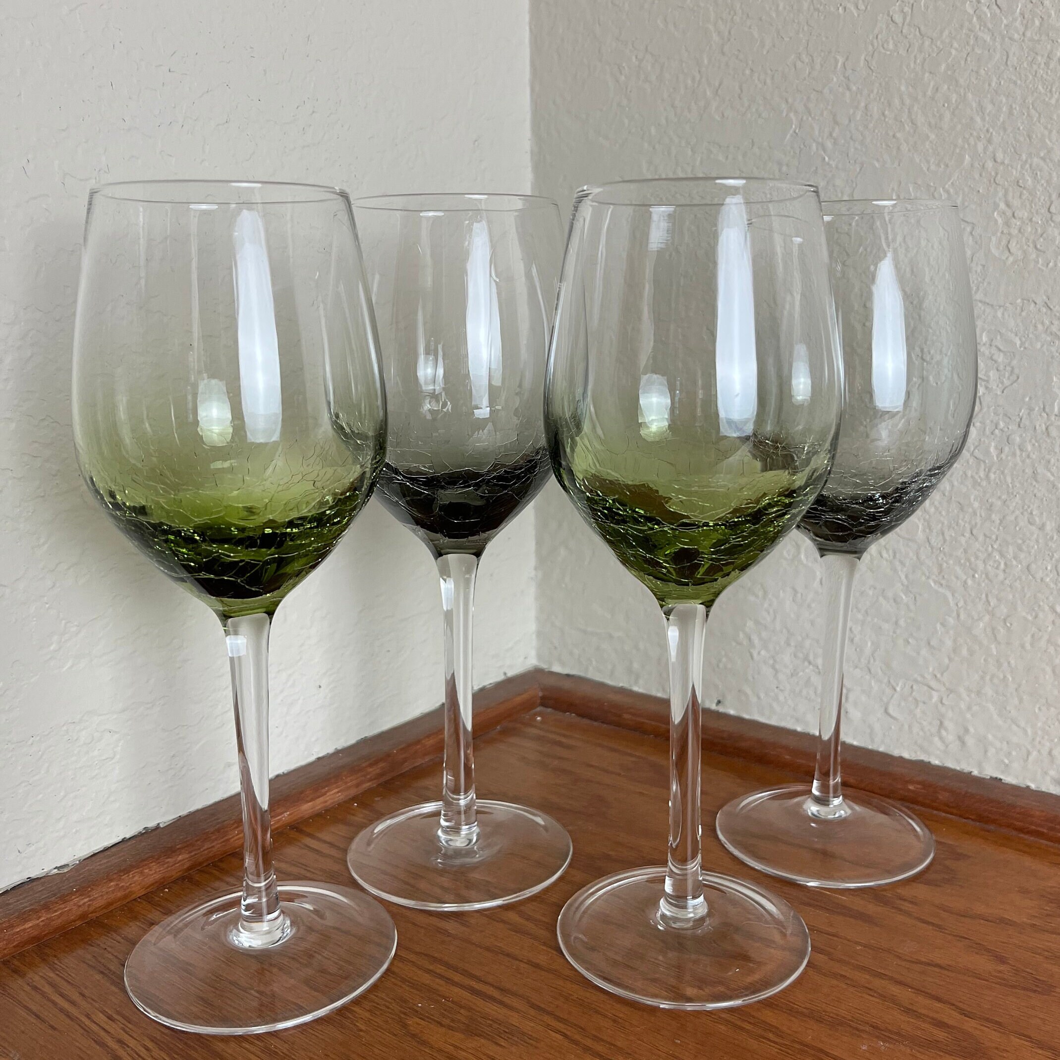 Pier 1, Dining, Pier Green Crackle Red Wine Glasses Set Of 4