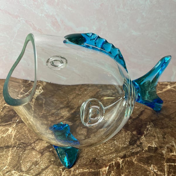 MCM Fish Vase Terrarium Bowl Hand Blown