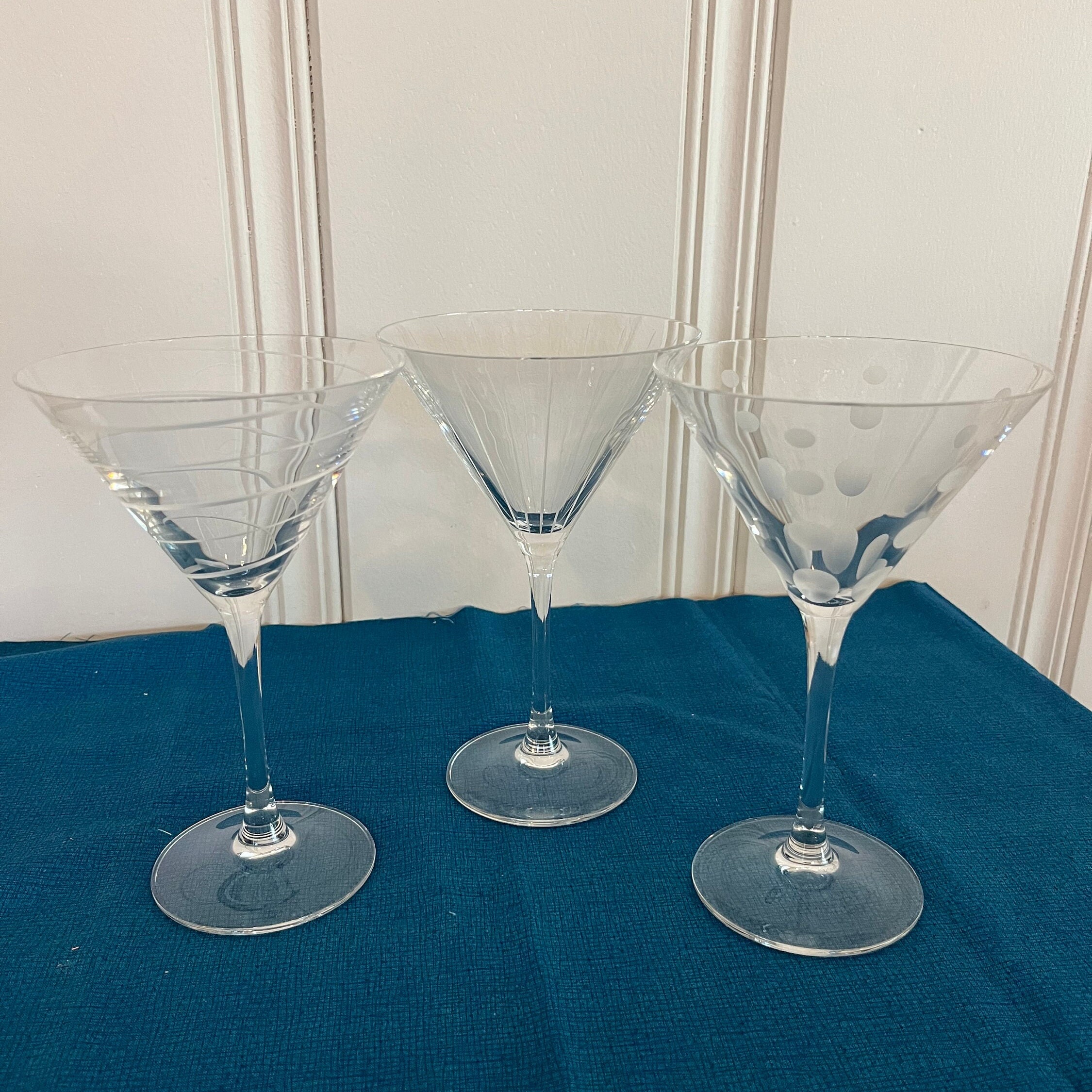 MIKASA Cheers Etched Polka Dot & Striped Festive Martini Glasses Set of 2 