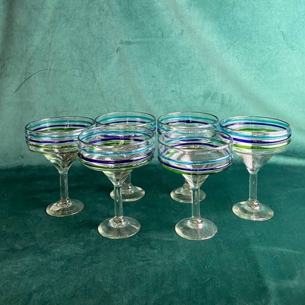 Classic Margarita Glass with a Colored Rim | Artisan Crafted