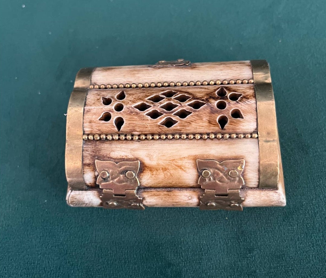 Vintage Bone and Brass Trinket Box Etsy