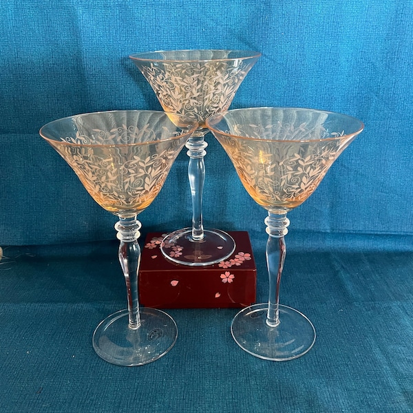 3 Miller Rogaska Venetian Amber Martini Champagne Coupe Glasses