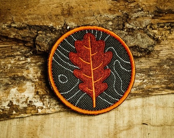 Red Oak Leaf Patch, Velcro Patch, Jackalope Forest, Scout Patch, Embroidery Morale patch, Scout, Camping, Bushcraft, autumn patch