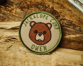 Jackalope Camp, Aufnäher, Pfadfinderaufnäher, Bärenteam, gestickter Moralaufnäher, personalisierter Namensaufnäher
