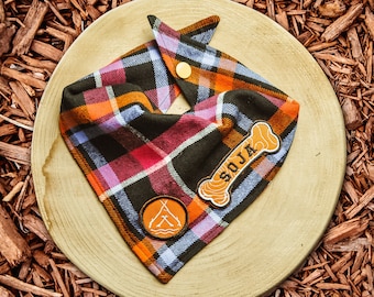 Personalized Dog Bandana, Camp Sticks & Bones, Handmade Flannel Pet Bandana