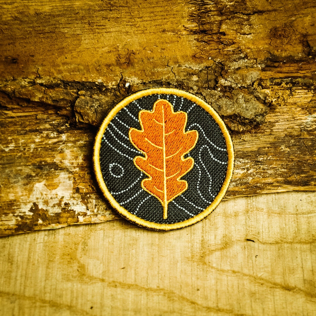 Orange Oak Leaf Patch, Velcro Patch, Jackalope Forest, Scout Patch