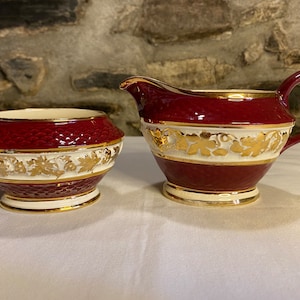 Vintage Hand Painted Wade Rubytone Creamer Jug and Sugar Bowl