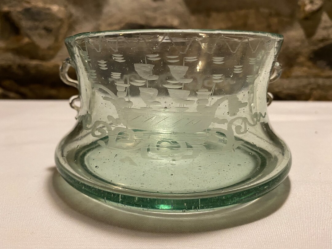 Rare Antique Hand Blown Uranium Etched Glass Vessel Etsy