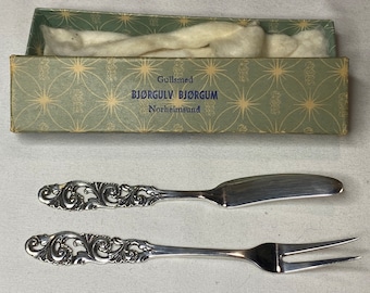 Boxed Brodrene Mylius Norway Silver Butter Knife & Cheese Fork c.1920’s