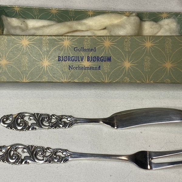 Boxed Brodrene Mylius Norway Silver Butter Knife & Cheese Fork