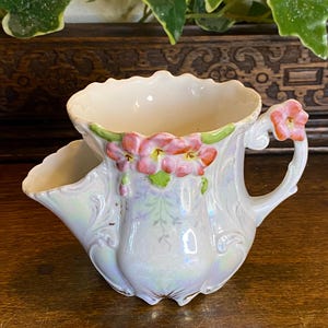 Pretty Antique Lustreware floral Shaving Cup Scuttle