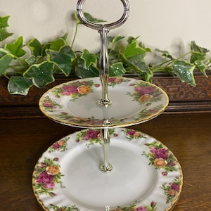 Vintage Royal Albert Old Country Roses 2 Tier Cake Stand